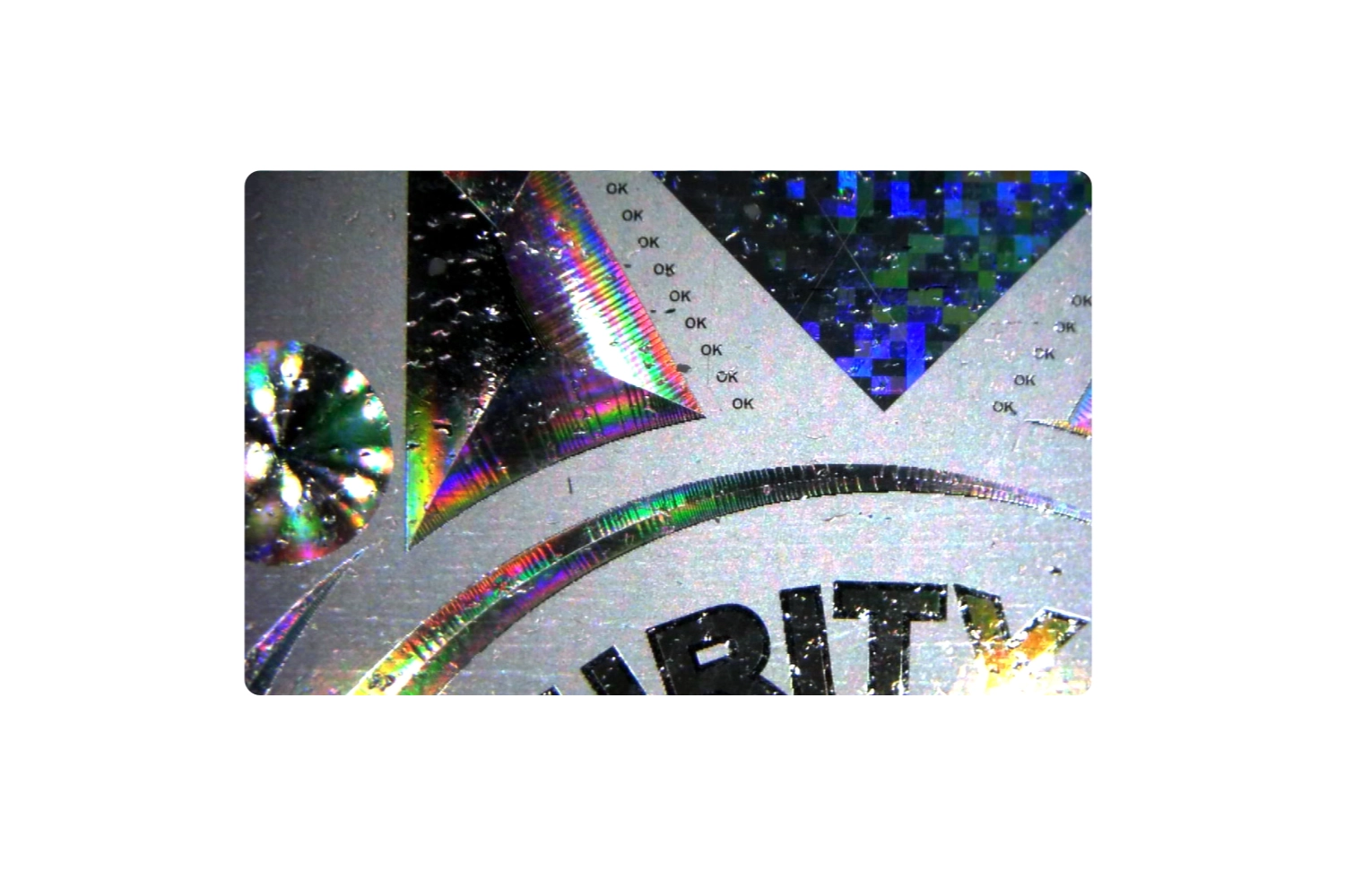 The holographic strip has been produced using Nano Optical Imaging technology and therefore offers unique optical relief structures with forgery-proof elements. Here it is used as a holographic scratch-off film.