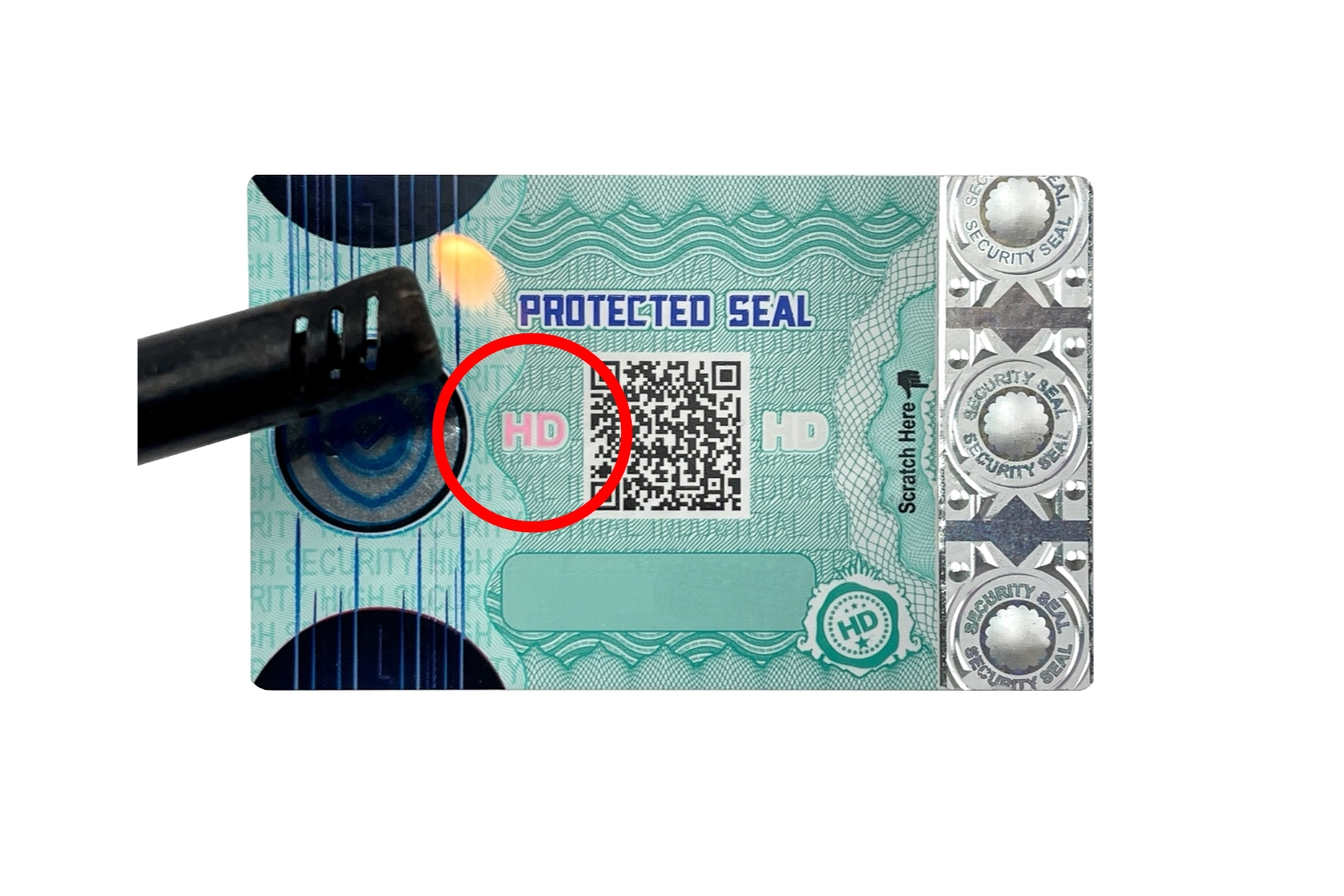 The thermochromic effect can be used as a reversible effect for safety-related tests. A check can be carried out with a simple, conventional lighter.