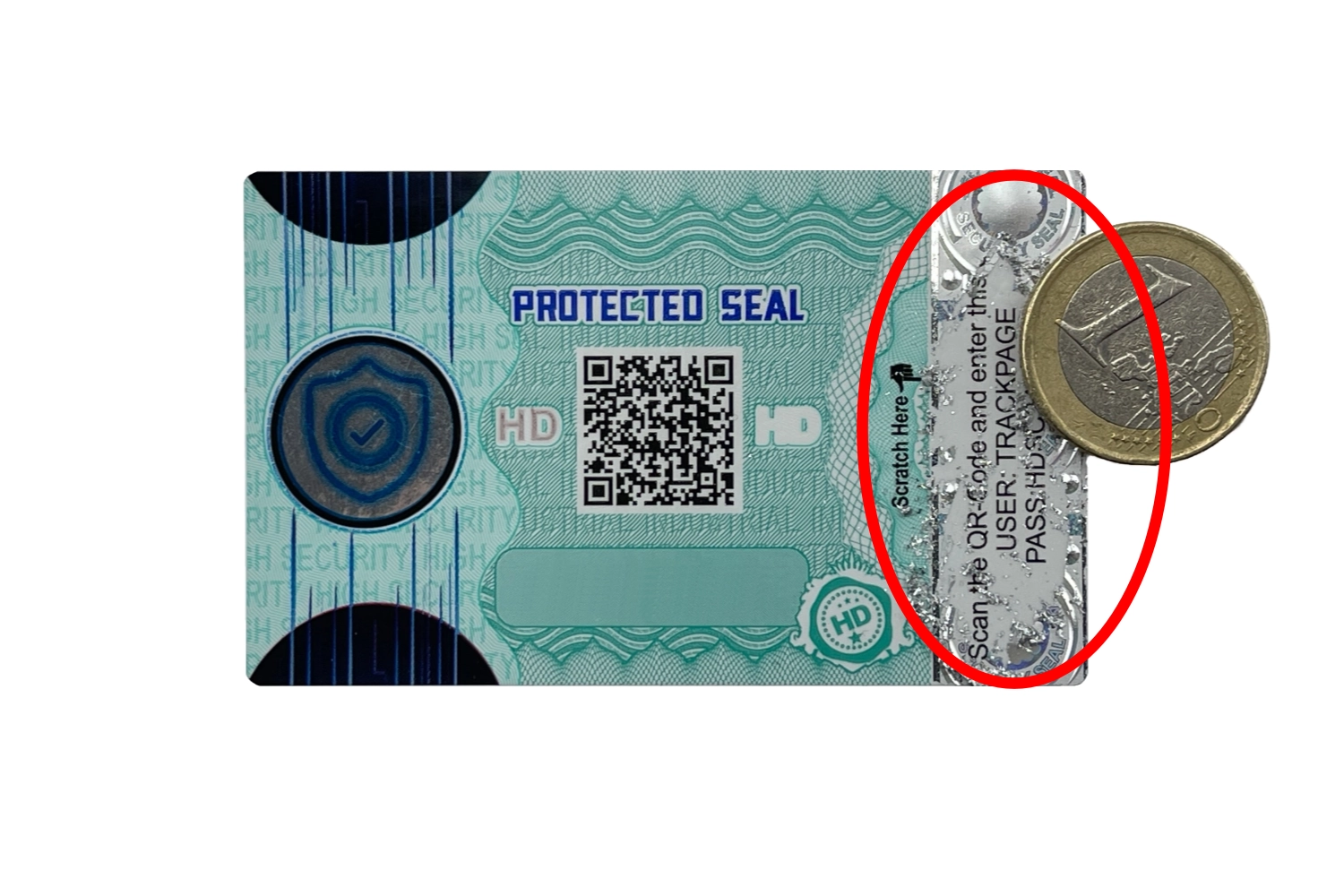 The Holographic Scratch Effect offers the possibility of placing hidden information in the label, which can be made visible to the user by simply scratching away the holographic security strip. In this case, it is the access data to the website, which can be accessed by scanning the QR code.