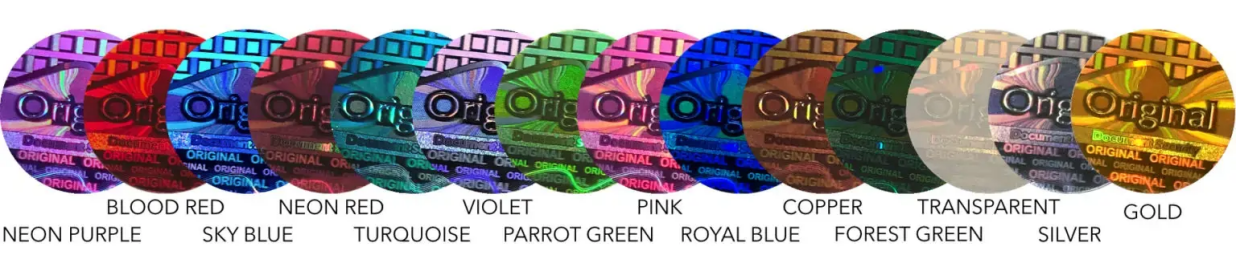DIFFERENT BASIC COLORS OF HOLOGRAM STICKERS