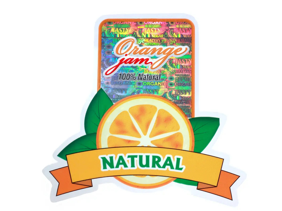 Clear on clear label with security hologram for visual enhancement, brand protection and individual seal of quality.