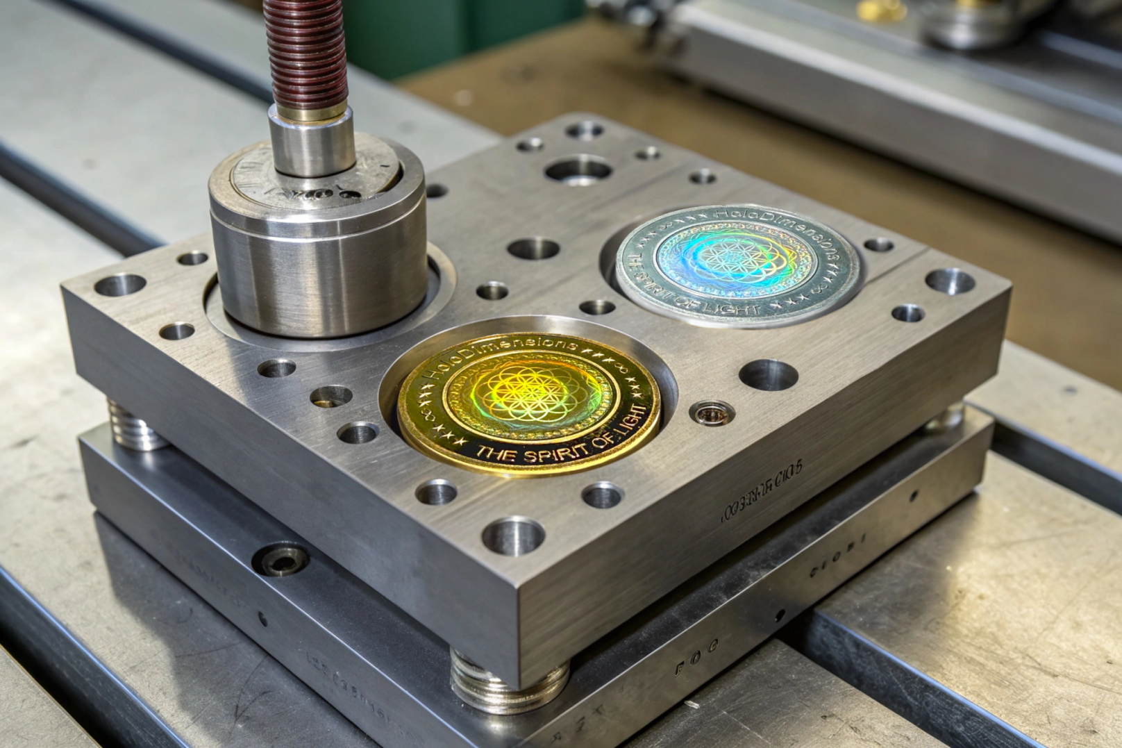 With the development of microstructured embossing tools for the metalworking industry, we have created new possibilities. You can have your own coin with a hologram, your own medal with a hologram, a gold amulet with a hologram or a silver amulet with a hologram minted.