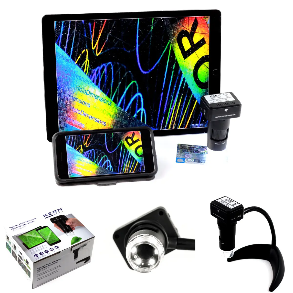DIGITAL WLAN HANDMICROSCOPE ODC 910 with magnifications on the screens