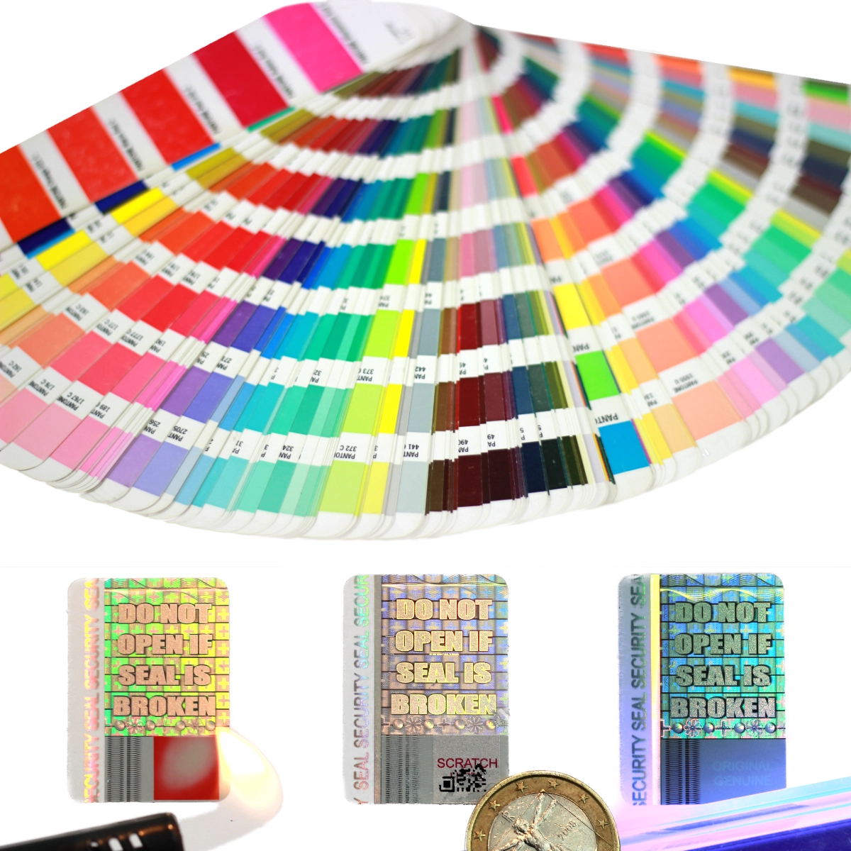 SECURITY PIGMENTS AND SPECIAL PRINTING in hologram label as additional security feature in many different colors