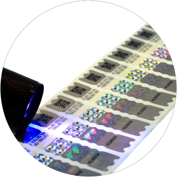 Hologram stickers with serial number, Qr code or barcode enable quick and easy scans with a direct link to your database / website.