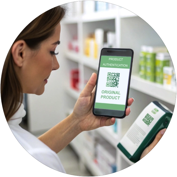 Hologram stickers with Qr code or barcode provide additional product information - easily and conveniently via smartphone camera scan.