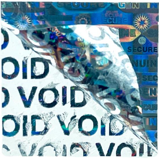 Ein Hologrammaufkleber mit VOID Tamper Evident